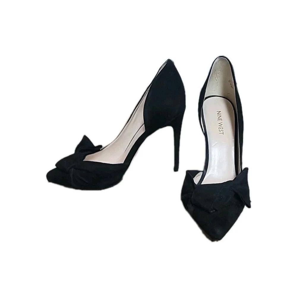 NINE WEST Edelin Black Suede‎ Bow Women's High Heel Pump Sz 8.5M Formal Y2K Goth